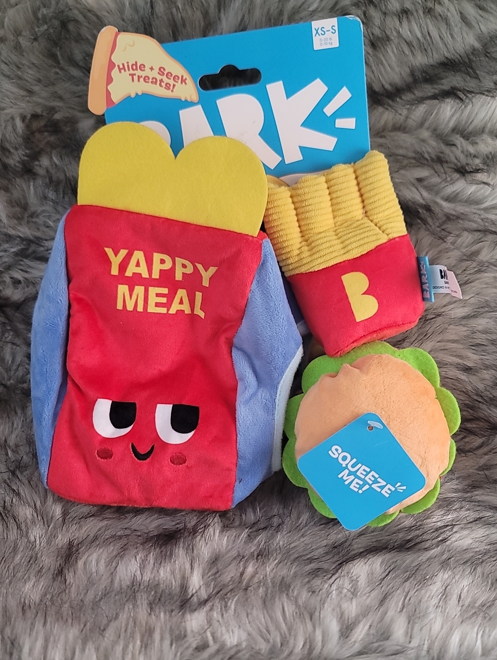 BARK Yappy Meal Plush Toy Set - Red, Yellow, Blue, Green